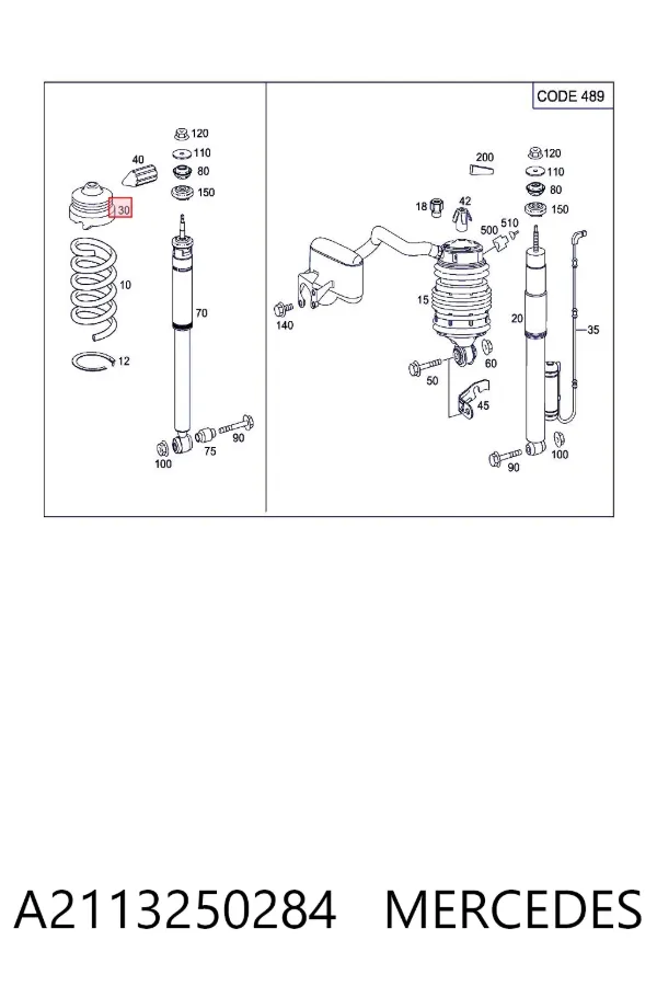 Aislador de resorte trasero superior A2113250284 Mercedes