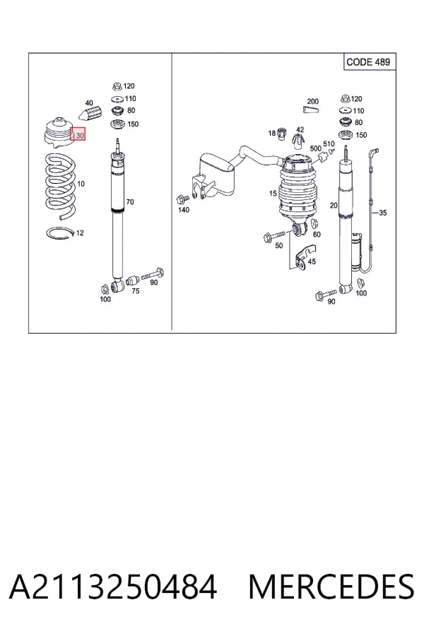 Aislador de resorte trasero superior A2113250484 Mercedes