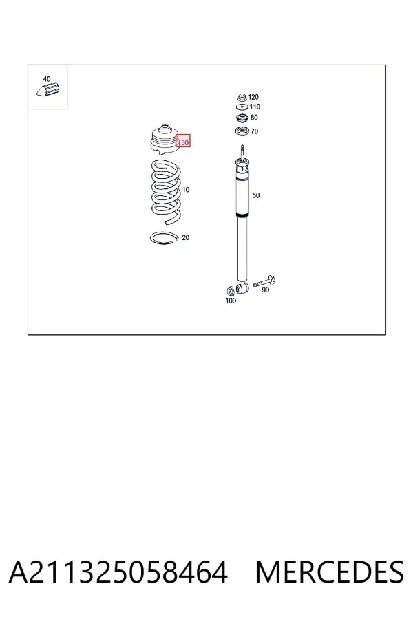 Aislador de resorte trasero superior A211325058464 Mercedes