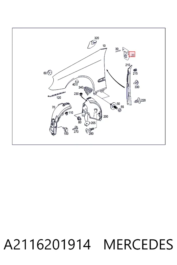 Soporte delantero izquierdo para aleta delantera A2116201914 Mercedes