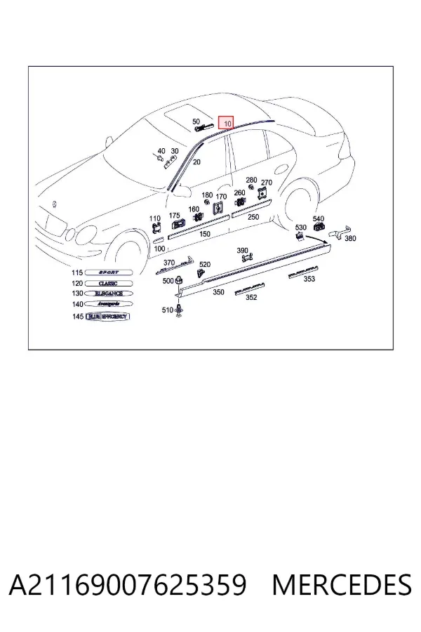 Moldura de techo izquierda A21169007625359 Mercedes
