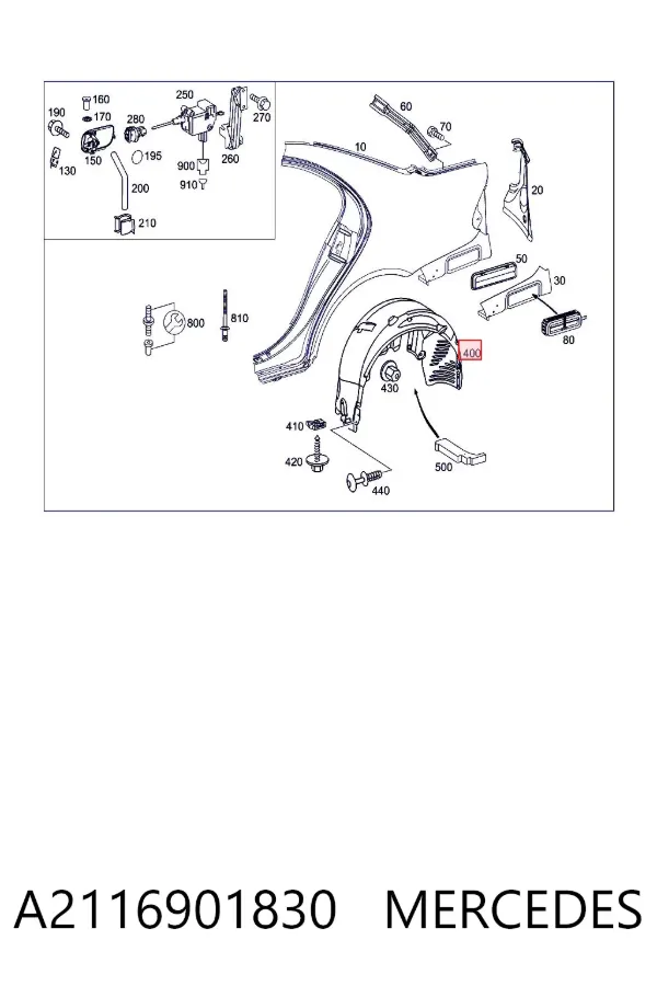 Guardalodo interior derecho, aleta trasera A2116901830 Mercedes