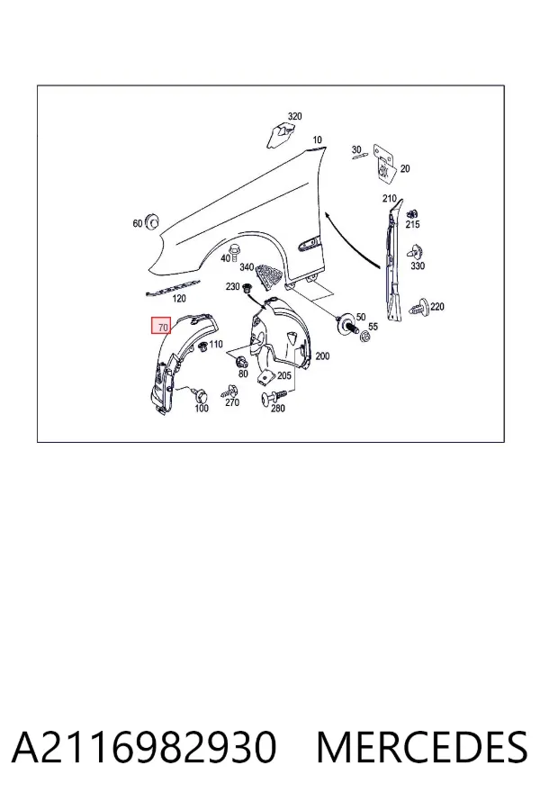Guardalodos delantero izquierdo A2116982930 Mercedes