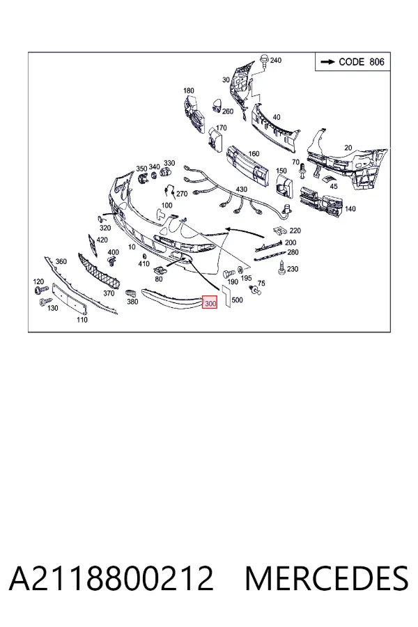 Moldura del parachoques delantero derecho A2118800212 Mercedes