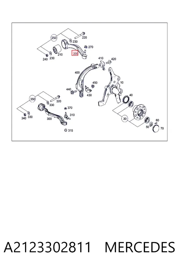 Brazo superior derecho de la suspensión delantera A2123302811 Mercedes