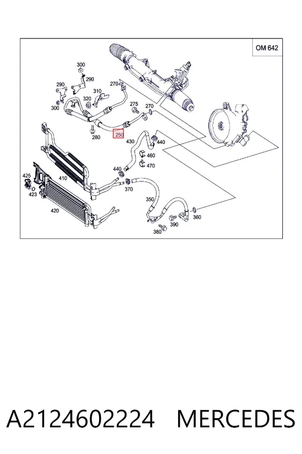 Manguera de alta presion de direccion, hidráulica A2124602224 Mercedes