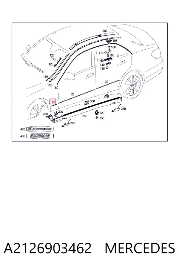 Moldura de guardabarros delantero derecho A2126903462 Mercedes
