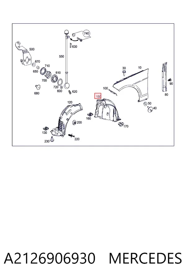 Guardabarros interior trasero derecho del guardafango delantero A2126906930 Mercedes
