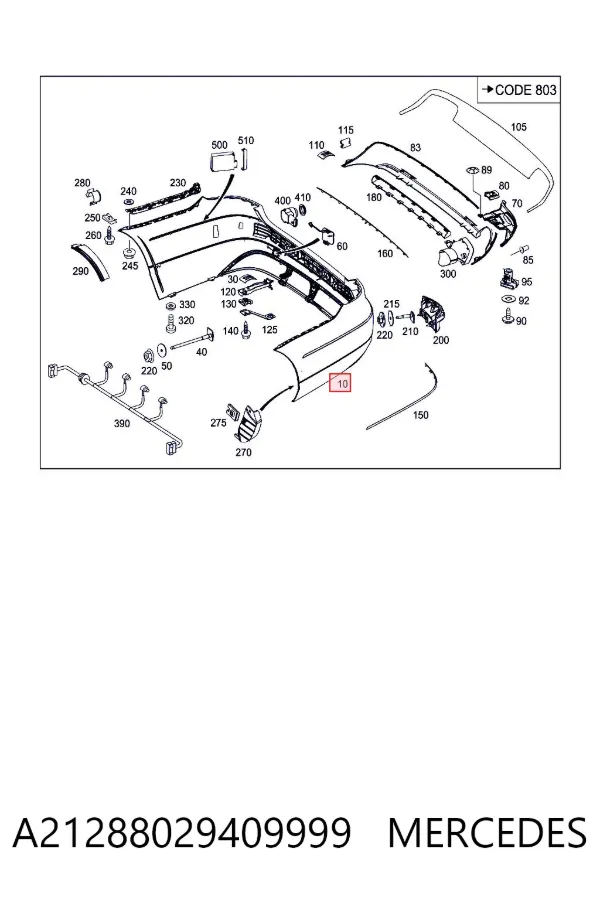 Parachoques trasero A21288029409999 Mercedes