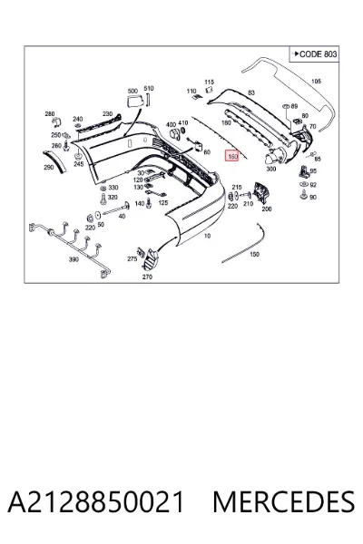 Moldura central del parachoques trasero MERCEDES A2128850021