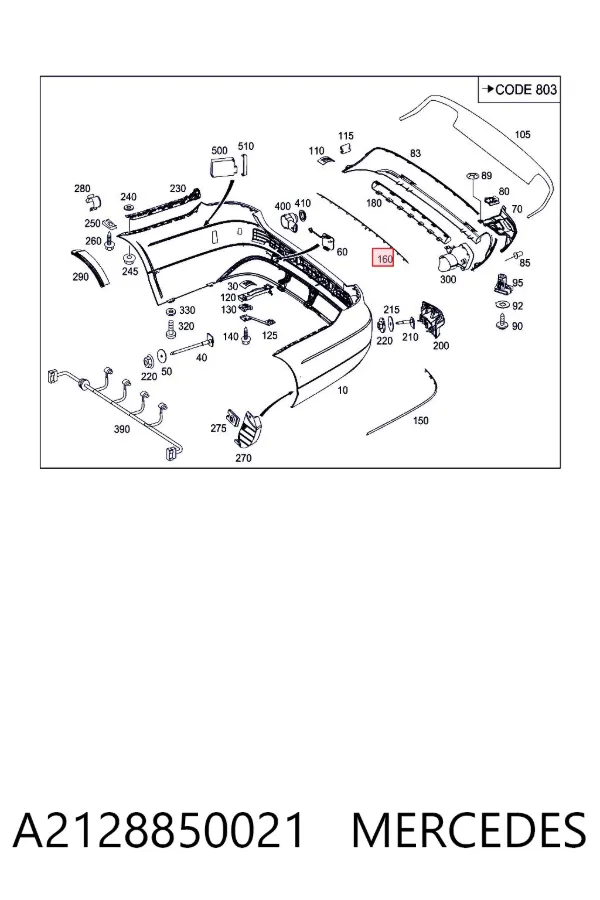 Moldura central del parachoques trasero A2128850021 Mercedes
