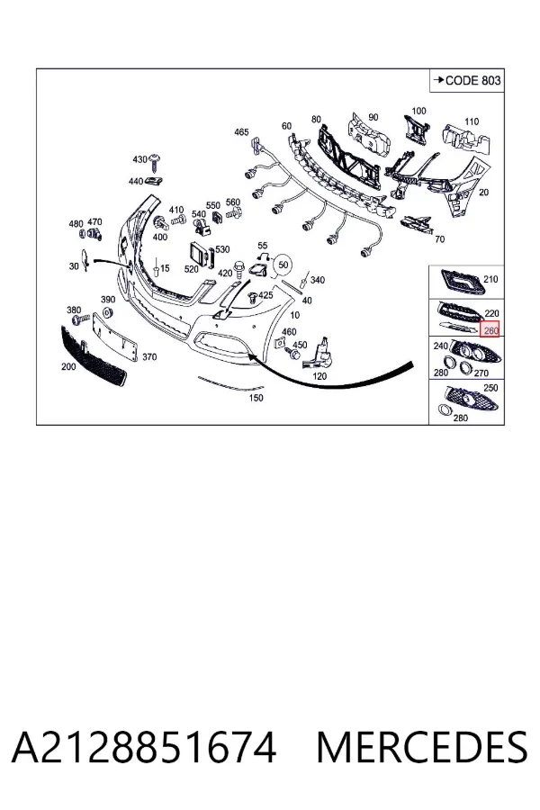 Embellecedor de faro antiniebla derecho A2128851674 Mercedes