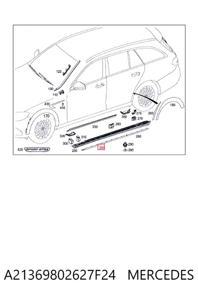 Moldura exterior del umbral delantero derecho MERCEDES A21369802627F24