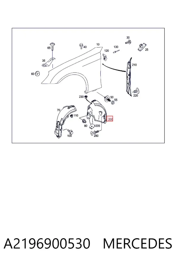 Paso de rueda delantero izquierdo trasero A2196900530 Mercedes