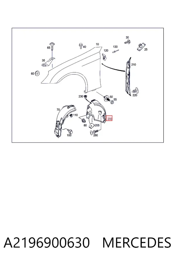 Guardabarros interior trasero derecho del guardafango delantero A2196900630 Mercedes