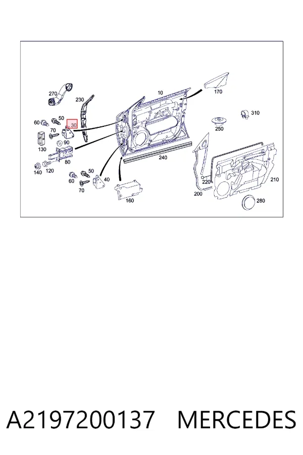 Bisagra de puerta delantera izquierda A2197200137 Mercedes