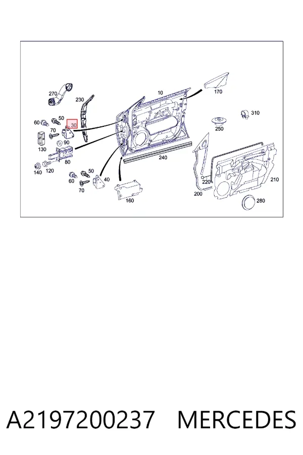 Bisagra de la puerta delantera derecha A2197200237 Mercedes