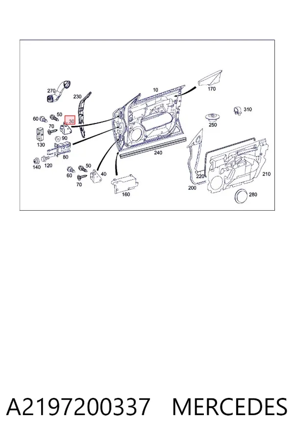 Bisagra de puerta delantera izquierda A2197200337 Mercedes