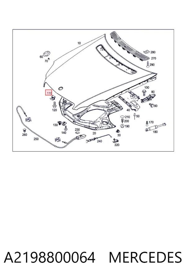 Gancho soporte del capó A2198800064 Mercedes