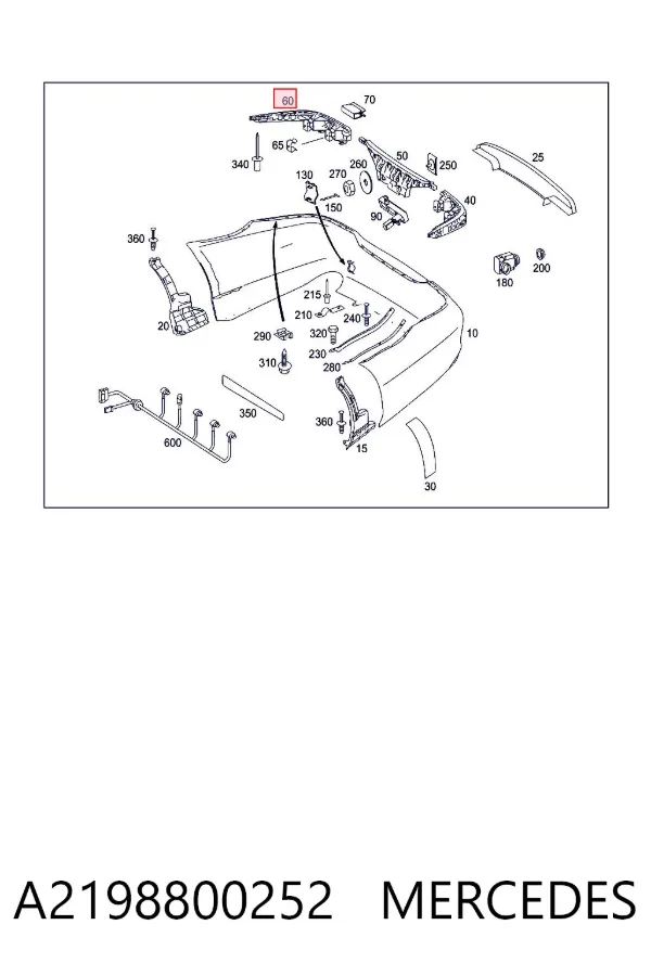 Soporte del parachoques trasero derecho A2198800252 Mercedes