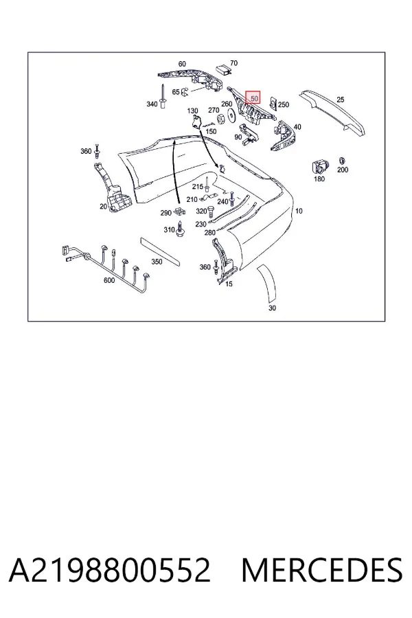 Soporte central del parachoques trasero A2198800552 Mercedes