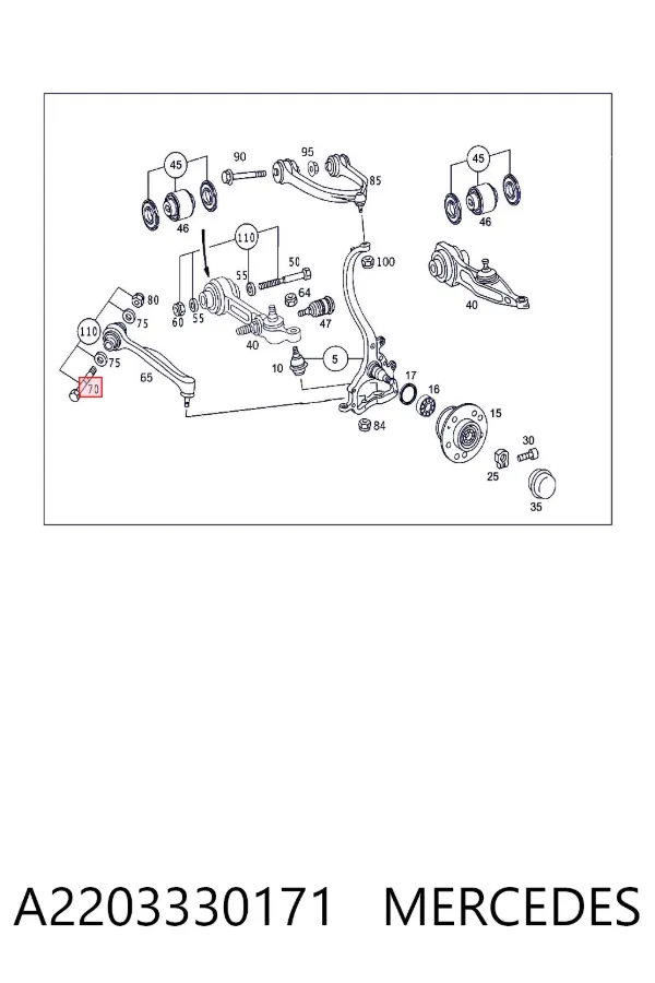 Kit de brazo de suspensión delantera A2203330171 Mercedes