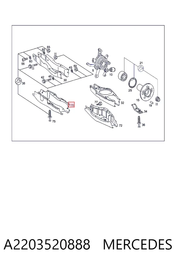 Protección inferior trasera del brazo de suspensión A2203520888 Mercedes