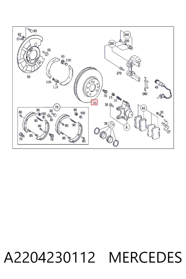 Disco de freno trasero A2204230112 Mercedes