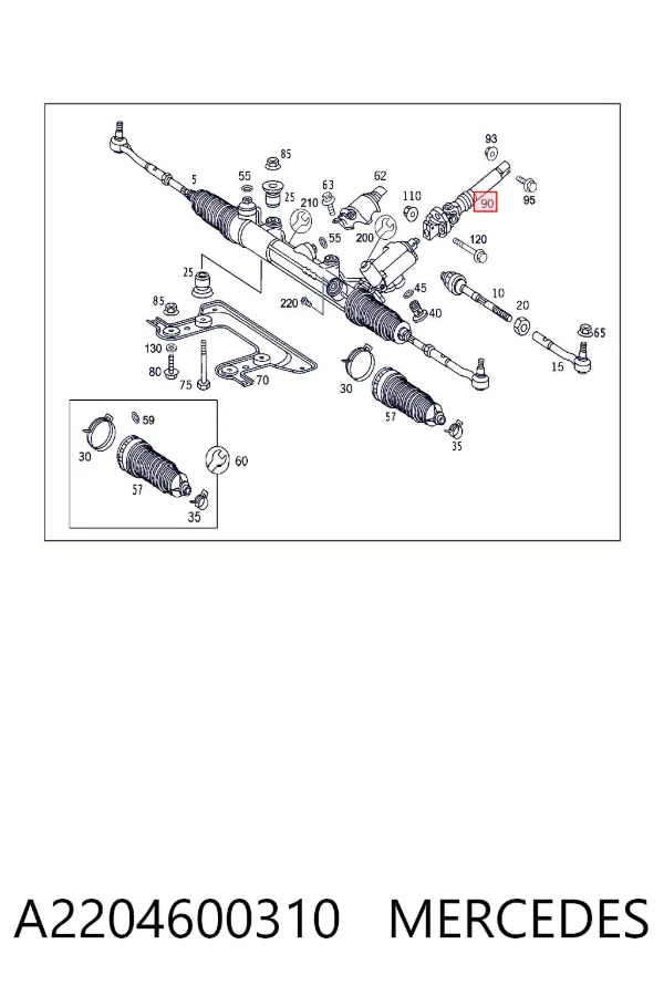 Eje inferior de la columna de dirección A2204600310 Mercedes