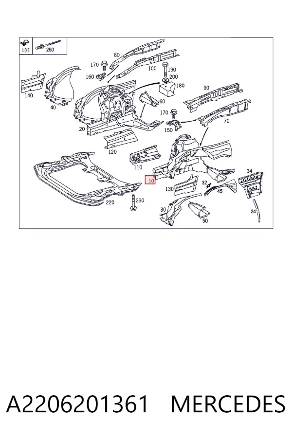 Larguero delantero izquierdo del bastidor A2206201361 Mercedes