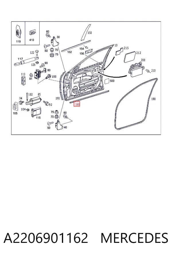 Moldura inferior de puerta delantera izquierda A2206901162 Mercedes