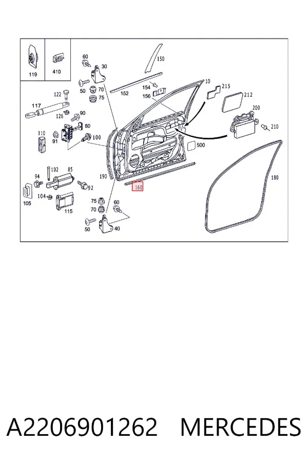 Moldura inferior de puerta delantera derecha A2206901262 Mercedes