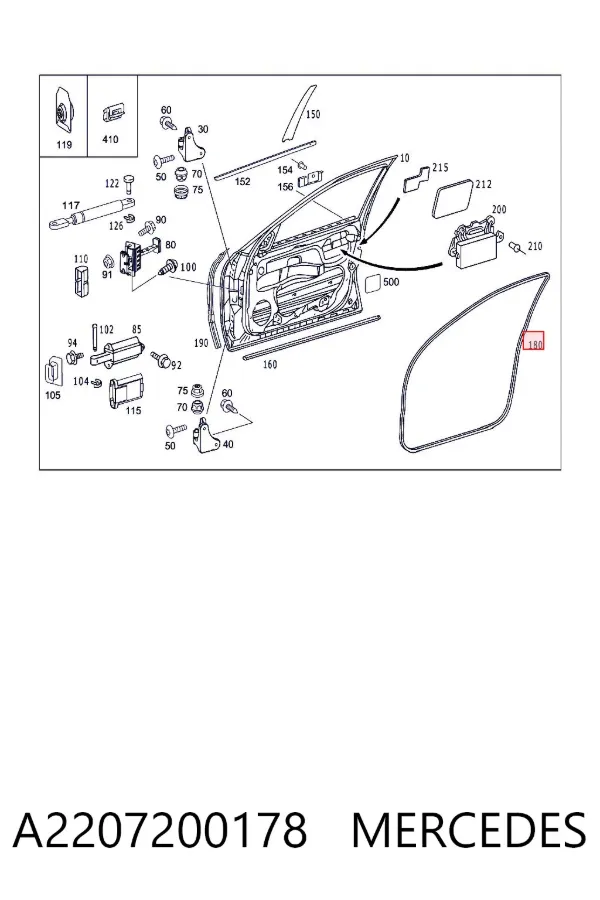 Junta de puerta delantera izquierda A2207200178 Mercedes