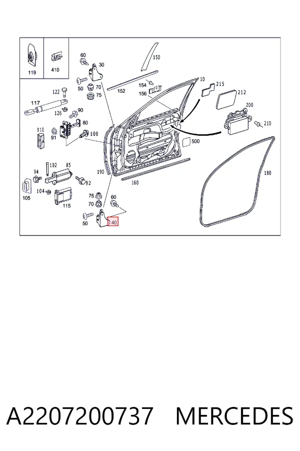 Bisagra de puerta delantera izquierda A2207200737 Mercedes