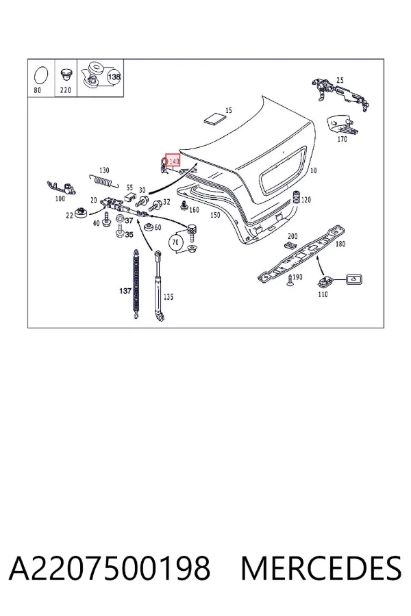 Sellador de tapa de maletero A2207500198 Mercedes