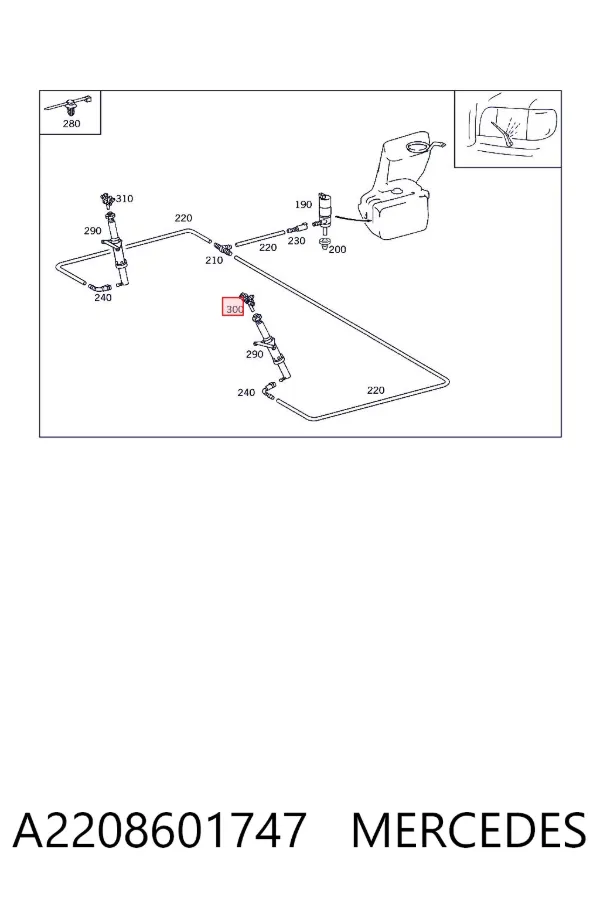 Tobera del lavafaros delantero izquierdo A2208601747 Mercedes