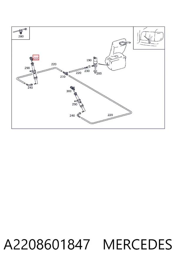 Tobera del lavador de faro delantero derecho A2208601847 Mercedes