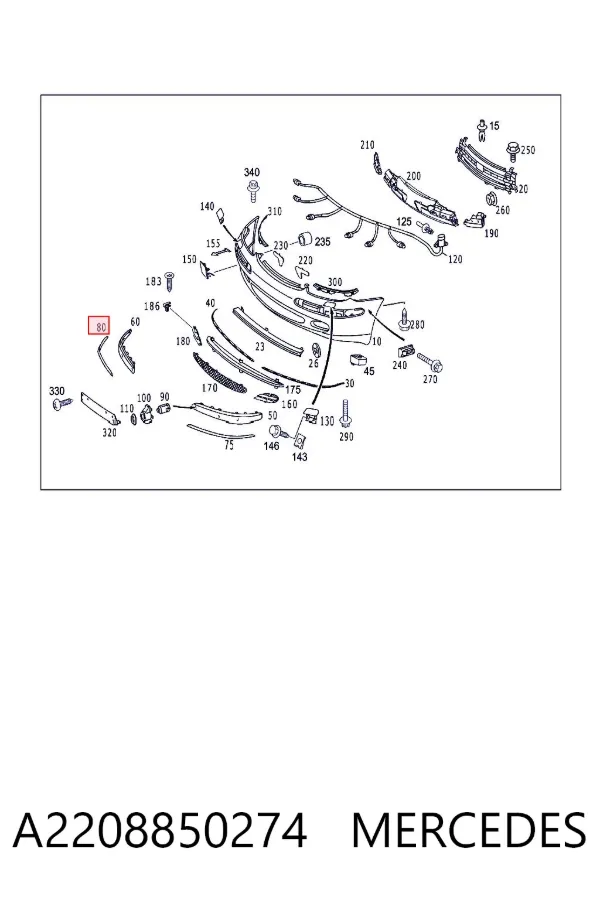 Moldura del parachoques delantero derecho A2208850274 Mercedes