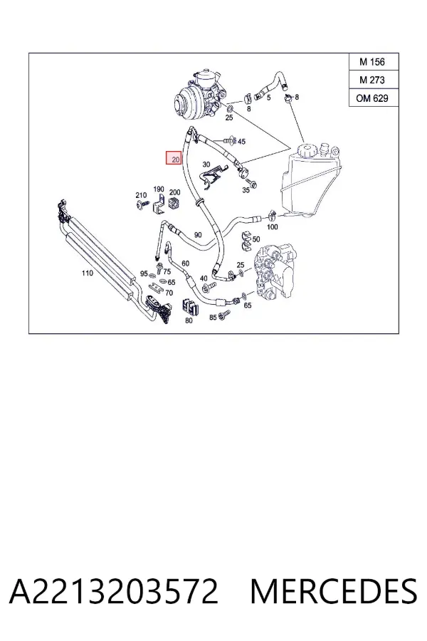 Manguera de alta presion de direccion, hidráulica A2213203572 Mercedes