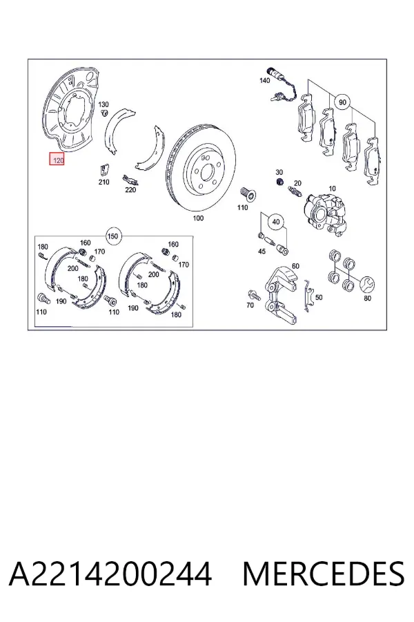 Protector de disco de freno trasero derecho A2214200244 Mercedes