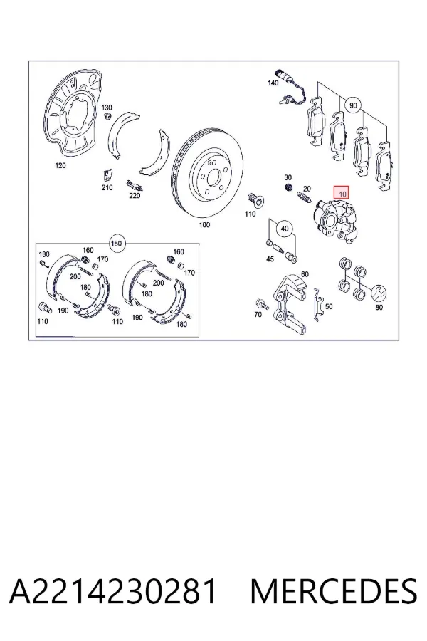 Pinza de freno trasera izquierda A2214230281 Mercedes