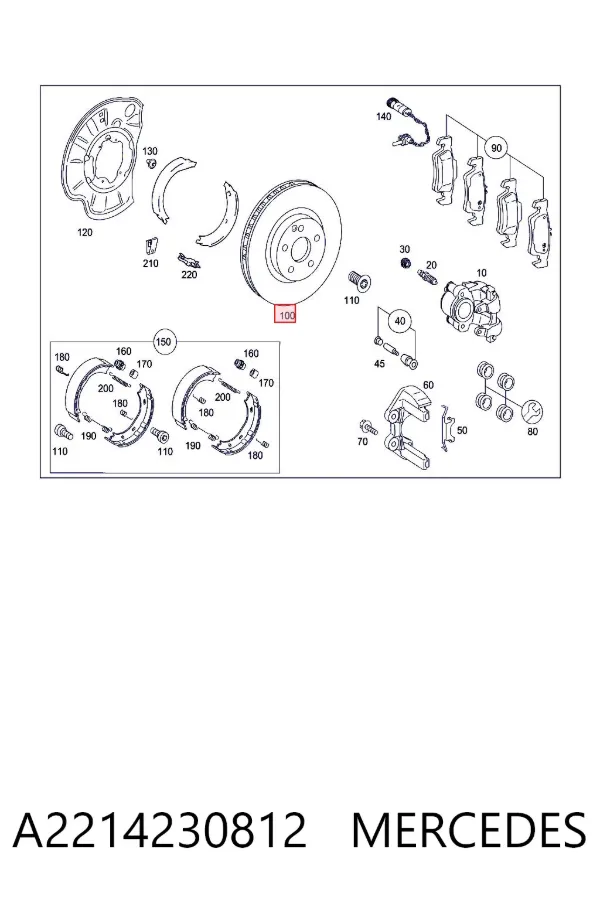 Disco de freno trasero A2214230812 Mercedes