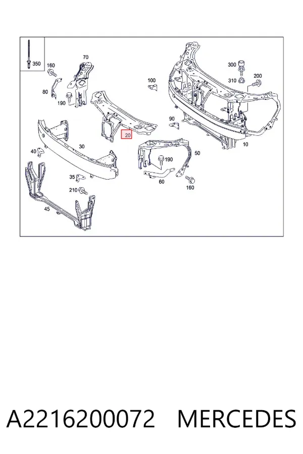 Soporte de radiador superior A2216200072 Mercedes