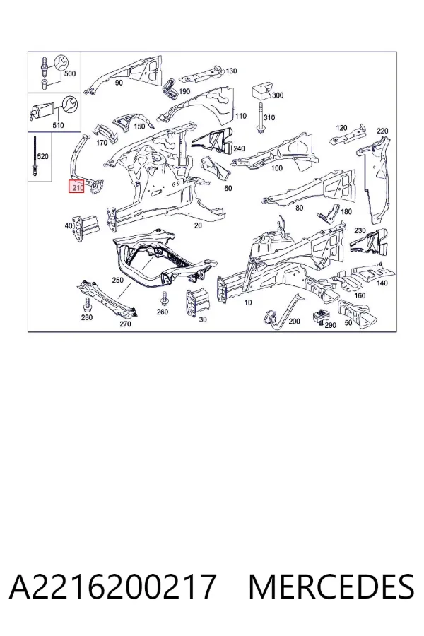 Soporte de fijación del faro delantero derecho A2216200217 Mercedes