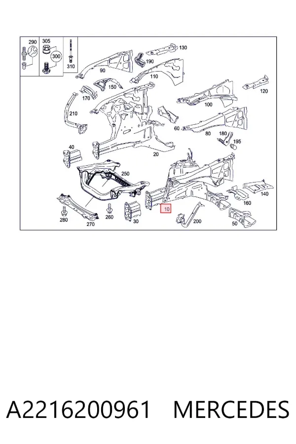 Larguero delantero izquierdo del bastidor A2216200961 Mercedes