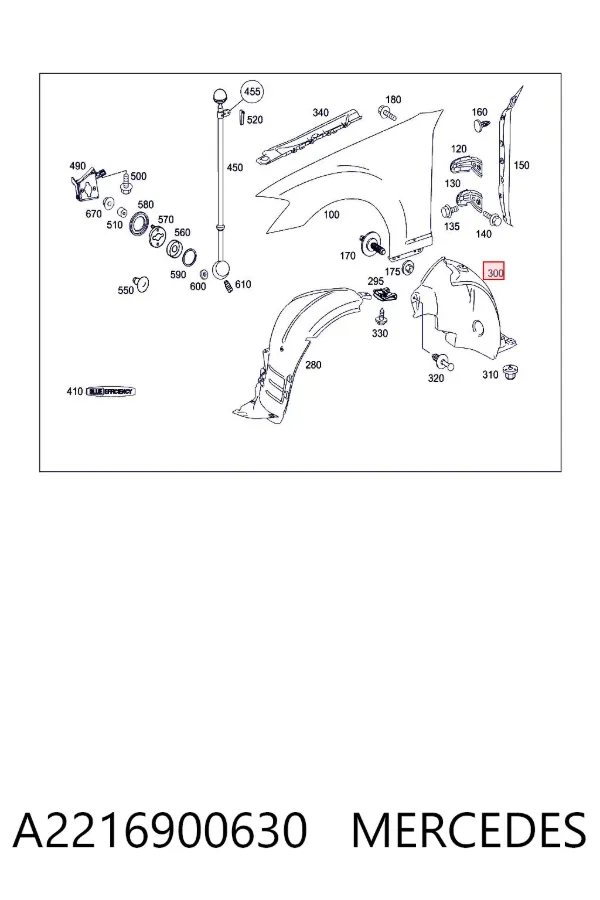 Guardabarros interior trasero derecho del guardafango delantero A2216900630 Mercedes