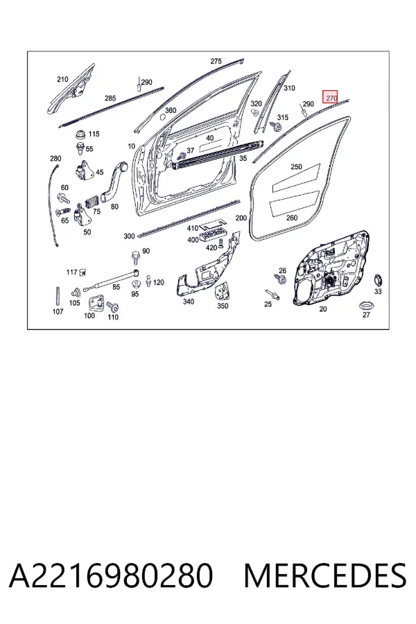 Moldura superior de puerta delantera derecha A2216980280 Mercedes