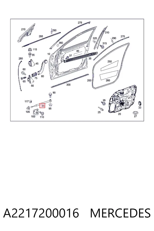 Limitador de apertura de puerta delantera A2217200016 Mercedes