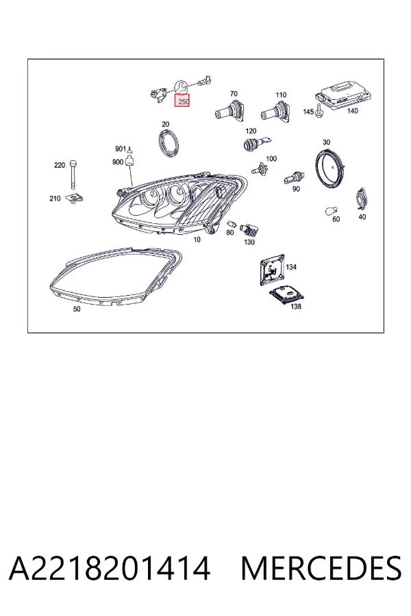 Soporte de fijación del faro delantero derecho A2218201414 Mercedes