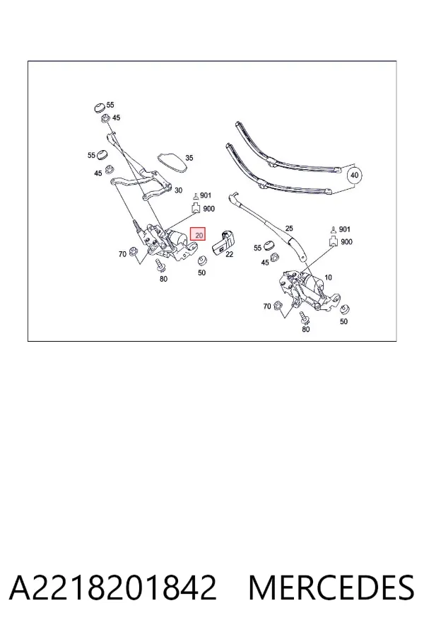 Trapezoide del limpiaparabrisas derecho A2218201842 Mercedes